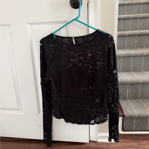 Free People Elegant Black Lace Blouse